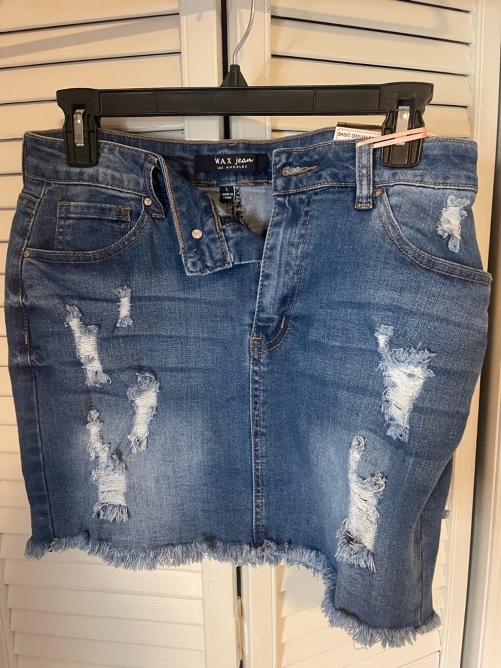 Wax Jean Blue Distressed Denim Mini Skirt